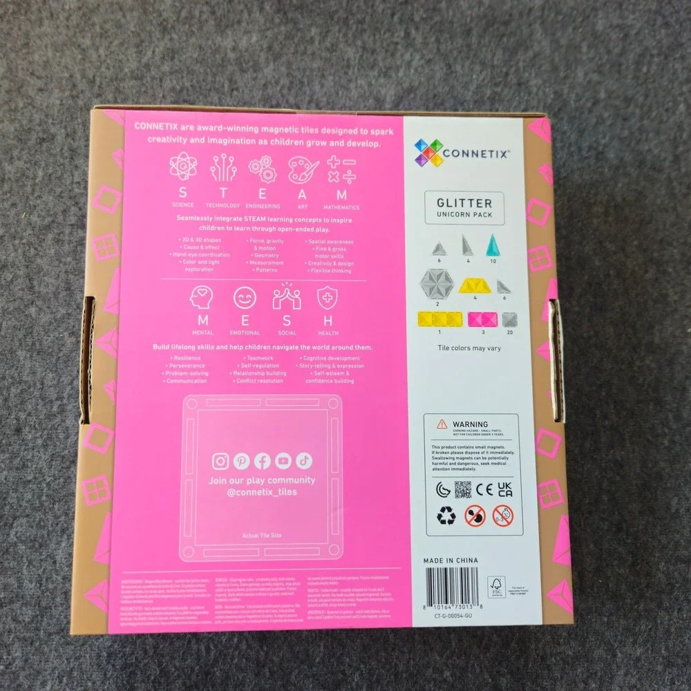 New! CONNETIX Magnetic Tiles Glitter Unicorn 56 pc STEM Building Toy